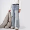 Iefb koreanska stänk bläck hål jeans mångsidiga ins höga midja lösa raka rör breda benbyxor för män våren 9Y5255 210524