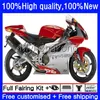 오토바이 Fairings for aprilia rsv 1000 r 1000r RSV1000R MILLE RV60 COWLING 9NO.23 RSV-1000 RSV1000 R RR 03 04 05 06 RSV1000RR 2003 2004 2005 2006 바디 키트 레드 실버 핫