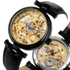 절묘한 중공 기계 시계 프리미엄 검은 색 진짜 가죽 기계 손목 시계 남성 소년 손목 시계