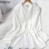 Neploe Sweet Dress Woman Lace Turn-down Collar Long Sleeve Korean Mini Dresses for Women Single Breasted Solid Robe Vestidos 210422