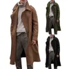 Men's Trench Coats Retro Blends Winter Coat Men Long Casual Brown Warm Wool Streetwear Jacket Outerwear 2022