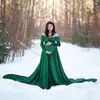 Sukienki ciążowe Ciąża Kobiety Aksamitne Dress Moda Jesień Zimowe Ubrania Casual V Neck Długi Rękaw Tailing Maxi Suknia Po Smect Prop Vesti