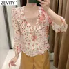 Kobiety Słodkie Dots Patchwork Floral Print Casual Smock Bluzka Ladies V Neck Pleat Ruffles Femininas Koszulki Chic Topy LS9311 210420