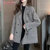 Aelegantmis Autumn Winter Women Plaided Woollen Coat Female Thicken Warm Blazers Jackets Ladies Korean Casual Outerwear 210607