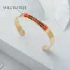 Wild & Free Gold Wide Open Couple Bangles for Women Men Handmade Inset Seed Beads Big Bangles Bracelets Stainless Steel Jewelry Q0719