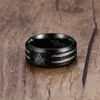 MasonicMan Mens Black Rings Stainless Steel Double Wire Cable Inlay Ring for Men Wedding Band Laser Masonic Vintage Jewelry