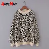 maglione donna dolcevita leopardo lavorato a maglia stampa animalier inverno pullover femminili spessi top casual oversize 210922