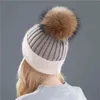 Xthree winter wool knitted hat beanies real mink fur pom poms Skullies for women girls feminino 211119