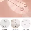 Japanese Korean Personality 925 Sterling Silver Needle Moon Shaped Zircon Earrings Long Simple Tassel Semicirculate Stud Dale22