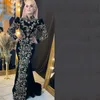 Robes de soirée musulmanes de Caftan Velvet marocain avec train détachable manches longues Robes de célébrités Crystal Formel Femmes Arabe Dubaï usure