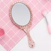 Vintage Handheld Mirror Portable Travel Personal Cosmetic Embossed Flower Hand Held Decorative Mirrors for Face Makeup