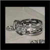 Cluster Crystal Cubic Zirconia Disk Ring Sier Rose Gold Diamond Compromiso Anillos de boda Mujeres Joyería de moda Will And Sandy 080488 X 0Cows