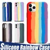 Casos de telefone de silicone líquido para arco-íris para iPhone 14 13 12 11 Pro Max Mini XR XS 8 7 Plus Anti-Drop Tampa