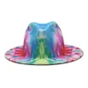 Tie-dye Fedoraﾠ Chapeaux Laine Large Brim Cap Chaleur Pliable Hommes Soie Chapeau Femmes Jazz Caps Mode Automne Et Hiver Style WMQ1241