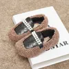 Boots Baby Girls Fur Peas Shoes Kids Warm Winter Children Princess Buckle Solid Color Students Flats Loafers Toddler Girl