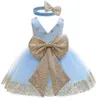 Dentelle arc robe filles princesse robe 1 2 3 4 5e anniversaire fête enfants vêtements broderie dos nu enfants robe de mariée G1129