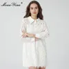 Mode Designer Dress Summer Women's Dress Långärmad Vit Lace Klänningar 210524