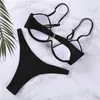 Maillots de bain pour femmes 2022 Sexy Push Up Bikini Ensembles Solide Noir Blanc Low-Cut Plage Maillots De Bain Pour Femmes Col En V Rembourré Maillot De Bain Takniki