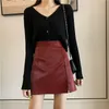 Coreano Pu Mulheres Saias Sólida Cintura Alta Chic All Match Outono Inverno Mujer Faldas Elegante A-Linha Mini Skirt 19065 210415