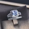 Voller Diamantring 2 Teile/satz Prinzessin Verlobungsringe für Frauen Antrag Schmuck Eheringe Zubehör Größe 6-10