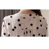 V-neck Polka Dot Chiffon Shirt Tops Women Autumn Office Lady Long Sleeve Button Cardigan Blouse Blusas Mujer 10781 210508