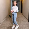 Girls Clothes Set White Blouse + Jeans Clothte Spring Autumn Big Casual Children's 210528