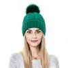 Mössor 2021 Silk Satin Lined Caps Vinter Varm Kvinnor Ull Sticka Beanie Hattar Faux Fur Pom Stretch Head Scarf för tjejer