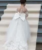 Hot-Wind Fashion 2022 Lace Flower Girl Dress Bows Barnens första Communion Dress Princess Tulle Ball Gown Wedding Party Dress 2-14 år