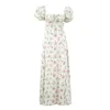 JOCoo Jolee Sexy Boho Floral Print Split Długa Dress Elegancka Bubble Rękawem Summer Beach Sundress Casual Holiday Slim Line Dress 210518