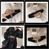 Mode AessoriesGold Big Chain Buckle Tassel Bälten för Kvinnor Coat Solid Wide Elastic Waistbands Dress Black Stretch Cummerbund Party Aess