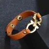 Charm Bracelets Kirykle 2022 Women Bracelet Female Design Red Black Brown Pu Leather Gold Alloy Geometric Buckle for Jewelry