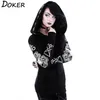 5xl Gothic Punk Print Hoodies Sweatshirts Kvinnor Långärmad Svart Jacka Zipper Coat Höst Vinter Kvinna Casual Hooded Toppar 210803