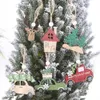3 st / set jul trä hängande smycken nyår xmas träd droppe dekorationer älg bil hus form pendants xbjk2109