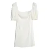 Sommer Baumwolle Quadrat Kragen Kurzarm Weißes Kleid Französisch Paket Hüften Eine Linie Elegante Frauen Party Kleider Slim Fit Vestido 210331