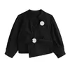 Designer Black Crop Top Women Puff Sleeve Button Lange blouse Asymmetrische damesmode kleding 210427