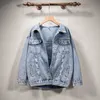 Women Denim Jacket Fashion Streetwear Letter Stylish 2021 Chic Printed Ripped Holes Jean Patchwork BF Style Jeans Female Coat