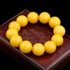 Pärlsträngar kycklingolja gul bivax runda pärlarmband enkel cirkel bärnsten män gamla retro buddha gåva inte22