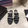 Fashion women designer slippers chunky heel 5.5cm platform black white pearls womens slides beauty luxury lady slide