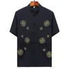 Impressão Camisa Mens Chinesa Estilo Tradicional Casual Camisas Homens Kung Fu T-Shirt Mandarim Collar Manga Curta Tang Terno Camisa 210524