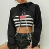 jocoo jolee 펑크 후드 티 팝 스웨터 여성 고딕 여름 금속 체인 힙합 하라주쿠 까마귀 스웨터 옷 210619