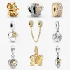 925 Pendente in argento sterling perline in oro clip in oro catena di sicurezza adatta per collana di bracciale Pandora gioielli fatti in casa da donna