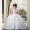 Blumenmädchenkleider Stehkragen Spitze Tüll Langarm Bodenlangen Mädchen Festzug Kleid Für Hochzeit Erstkommunion Kleider