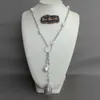 Collana con zirconi bianchi coltivati da 22 pollici con perle Keshi, micro pavè di zirconi cubici, collana a catena con pendente a goccia