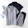 Couple 100% Cotton Pajamas For Women Summer Short Sleeve Tops + Shorts Men Home Suit Solid Loose Homewear Female Sleepwear Set 210928