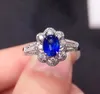 Cluster ringar Y409 Blå Sapphire Ring 1.05ct Real Pure 18 K Naturlig ädelsten Guld Diamanter Stone Kvinna