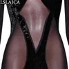 Tute moda patchwork tute per donna manica lunga skinny sexy clubwear maglia vedere attraverso enterizos para mujer 210515