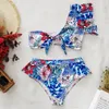 Высокая талия бикини 2021 Rack Swimswwear Женская печать Сексуальный купальник Push Up Bikinis Plus Размер Купальники Купальники Лук Пляжная одежда 1148 Z2