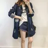 ins 패션 트렌치 코트 여성 Ropa Mujer Letter Print Plus 크기 5xl 느슨한 긴 데님 코트 여성 Streetwear Casaco Overcoat 210520