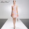Mode Designer Jurk Zomer Damesjurk Mouwloze Beaded Geometry Print Korte jurken 210524