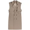 Summer Fashion Temperament Elegant Gentle Black Lapel Double-breasted Belt Sleeveless Trench Coat Casual 16F1195 210510
